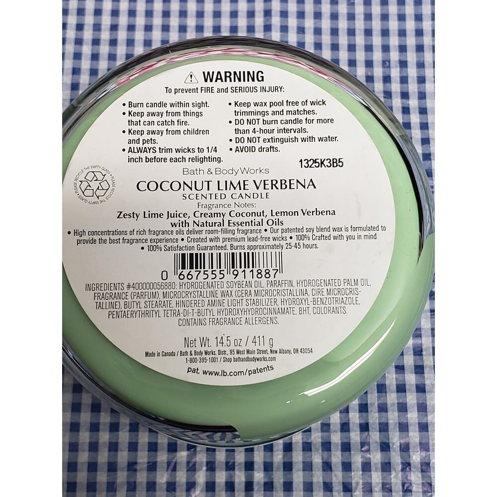 BBW Coconut Lime Verbena Large 3 Wick Candle Home Fragrance Decor - Picture 2 of 2